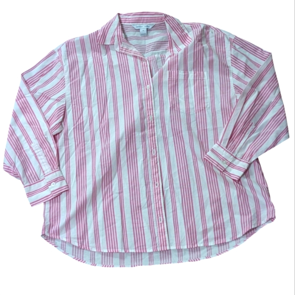 Old Navy Classic Pink and White Striped Button Down Shirt